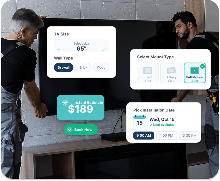 MagicBooker Booking Form - Multi-step form with TV size selection and pricing
